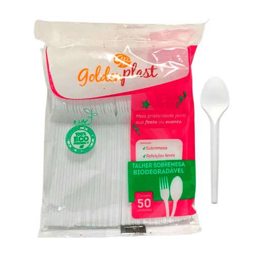 COLHER SOBREMESA BIO GOLDENPLAST C/50UN-EMBALAGENS/DESCARTAVEIS