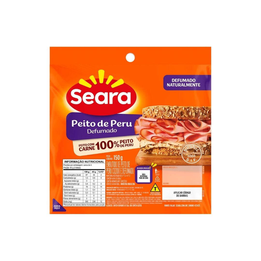 PEITO DE PERU FATIADO SEARA 150G RESFRIADOS
