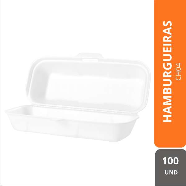HAMBURGUEIRA ISOPOR 225X95X62MM C/100UND CH04 COPOBRAS-EMBALAGENS/DESCARTAVEIS