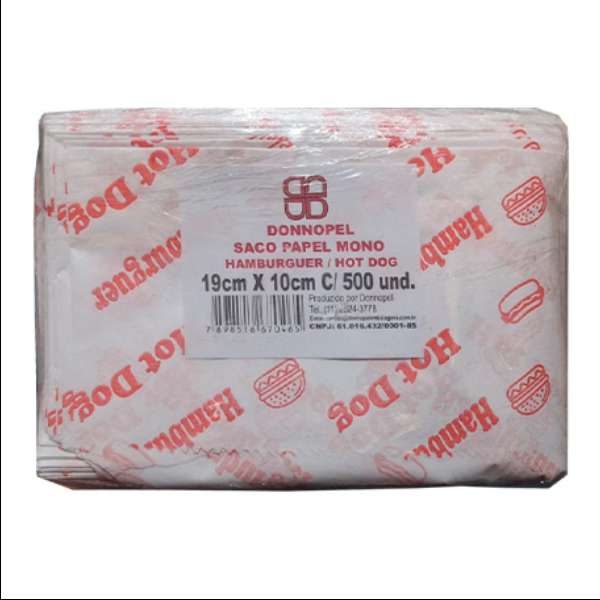 EMBALAGEM VIAGEM HAMBURGUER/DOG C/500 EMBALAGENS/DESCARTAVEIS