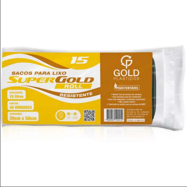 SACO DE LIXO GOLD EM ROLO 15L EMBALAGENS/DESCARTAVEIS